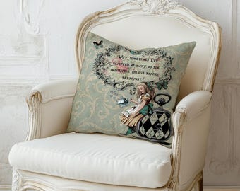 Alice in Wonderland Pillow: Vintage Book Lover Faux Suede Throw