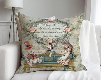 Alice in Wonderland Pillow: Vintage Book Lover Faux Suede Throw