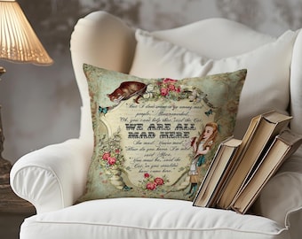 Alice in Wonderland Pillow: Vintage Book Lover Faux Suede Throw