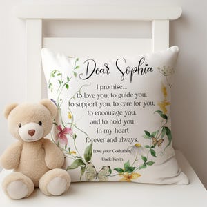 Personalized Wildflower Baptism Pillow: Goddaughter Christening Gift