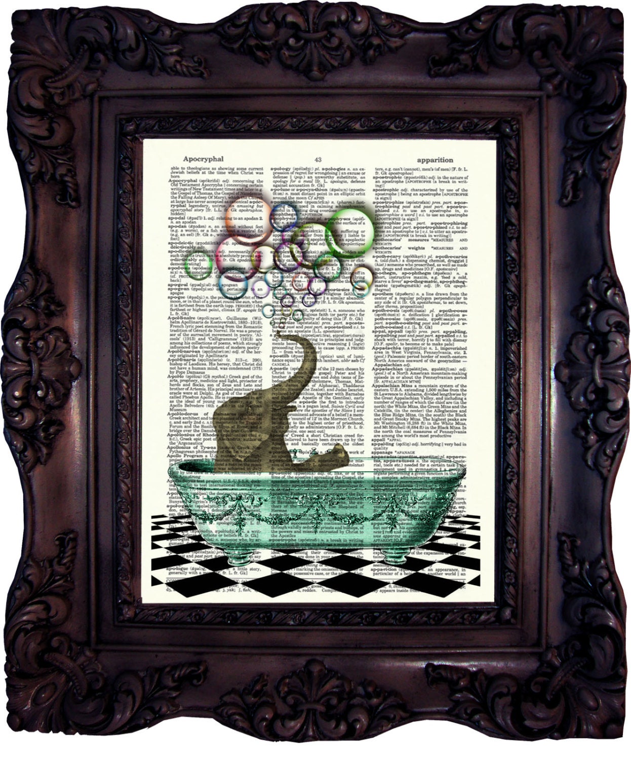 ELEPHANT Art Print Elephant Bathtub Dictionary Page Washroom Etsy
