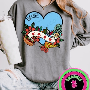 Chicago deco Home Heart-sweater met bloemdessin, uniseks sweater, casual mode, cadeau voor homebodies, perfect voor ontspannende dagen