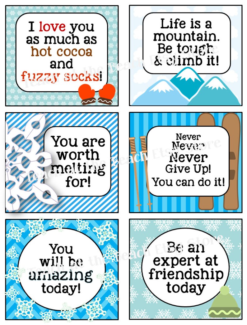 January Winter Flurry Lunchbox Notes, Jokes, and Bottle Wraps Etsy