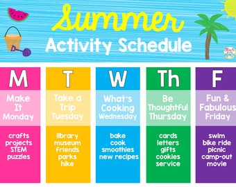 Summer Activity Schedule, Checklist, and Bucket List ** Editable **