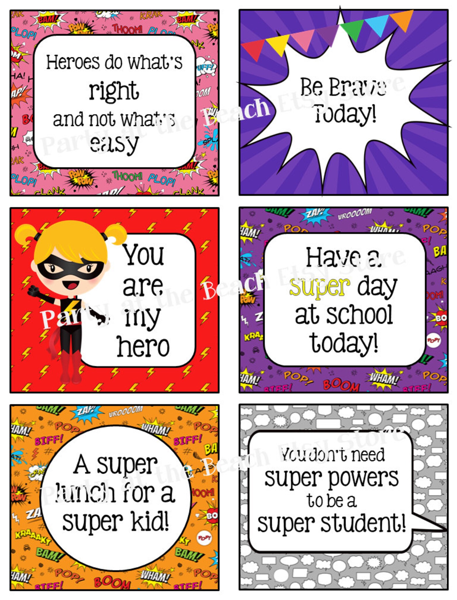 Superhero Lunchbox Notes Jokes and Bottle Wraps - Etsy