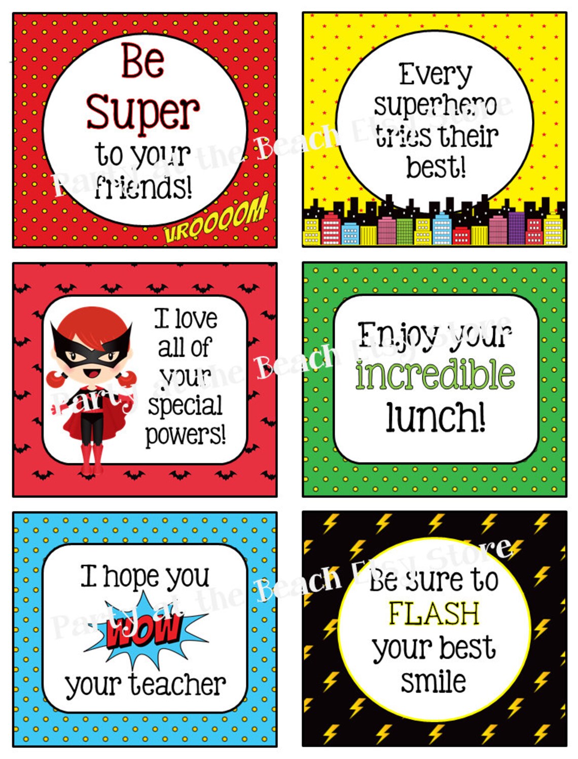 Superhero Lunchbox Notes Jokes and Bottle Wraps | Etsy
