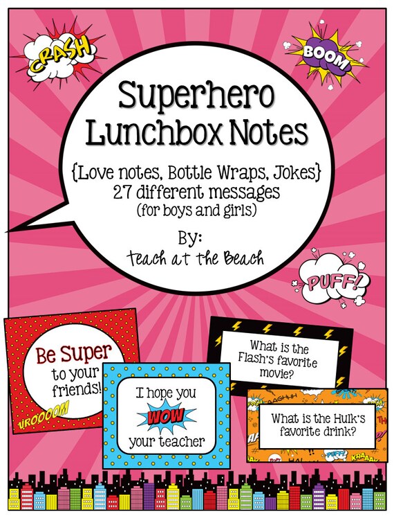 Superhero Lunchbox Notes Jokes and Bottle Wraps | Etsy