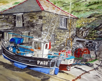 Fishing boats and little cats at Mullion Cove, Cornwall