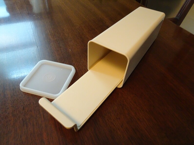 Vintage Tupperware Cheese Keeper Velveeta Almond Storage Clear Lid