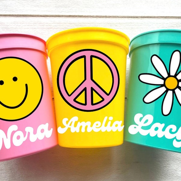 Two Groovy Birthday Party Cups - 70s party cups, birthday party decorations, retro birthday party, birthday decorations, 70s party favors