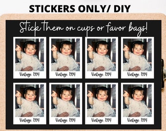 Personalized stickers, custom stickers for cups,  Personalized 40th Birthday, Custom face Cups, Custom face party decorations, Vintage 40th