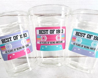 40th Party Cups - 40th birthday decorations for her, 40th birthday cups, best of 1983, 80s party decorations, 40th birthday favors