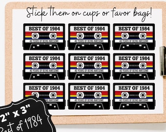 40th Birthday Stickers, Best of 1984 Cassette Stickers, 40th Birthday Party Favors, 40th Party Favors, Vintage 1984