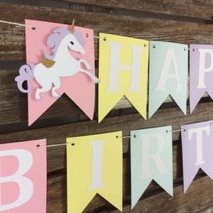 Unicorn Birthday, Pastel Rainbow Unicorn Banner Unicorn Party Unicorn Happy Birthday Banner Unicorn Party Decorations Unicorn Banner image 4