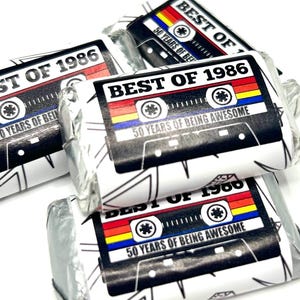 40th Birthday Cassette Tape Candy Bar Stickers, 1985 Party Favors (Set of 24)
