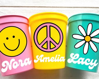 Two Groovy Birthday Party Cups - 70s party cups, birthday party decorations, retro birthday party, birthday decorations, 70s party favors