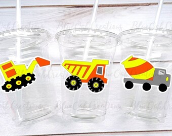 Construction Birthday Party Cups - Construction birthday party decorations, Construction theme birthday, Baby shower, Construction party