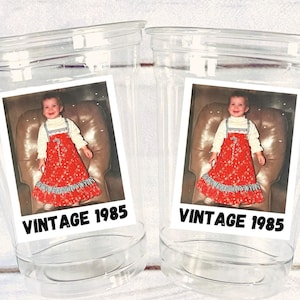 Custom plastic cups, Personalized Party cups, Create your own text, Personalized Birthday, Custom face party decorations, Vintage 40th