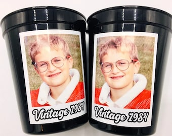 Custom Face 40th Birthday Party Cups, Personalized Photo Stadium Cups