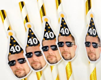 Custom Face Birthday Straws, Personalized Party Decor