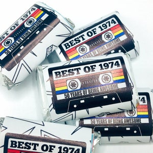 50th Birthday Cassette Tape Party, 50th Birthday Stickers for Mini Candy Bar Wrapper, Best of 1974 Birthday, Vintage 50th Birthday
