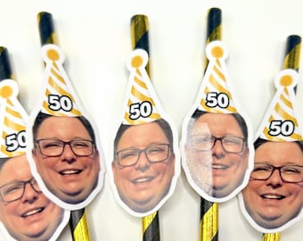 Custom Face Birthday Straws, Personalized Party Decor