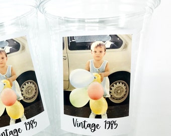 Custom Photo Party Cups, 40th Birthday, Vintage 1985