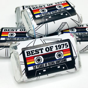 50th Birthday Cassette Tape Party, 50th Birthday Stickers for Mini Candy Bar Wrapper, Best of 1975 Birthday, Vintage 50th Birthday