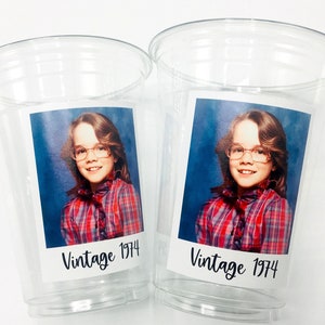 Custom plastic cups, personalized Party cups, Personalized 50th Birthday, Custom face Cups, Custom face party decorations, Vintage 50th