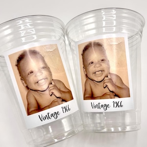 Custom Face Party Cups, Personalized 60th Birthday, Disposable Cups image 1