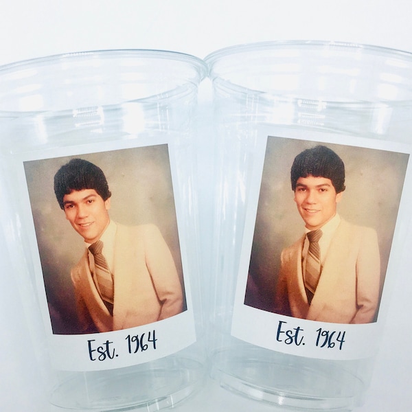 Custom plastic cups, personalized Party cups, Personalized 60th Birthday, Custom face Cups, Custom face party decorations, Vintage 60th