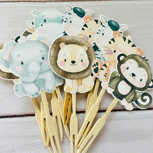 Safari Jungle Cupcake Toppers, Jungle Baby Shower, Safari Baby Shower, Birthday Party Safari Birthday Party Hippo Party Monkey Party