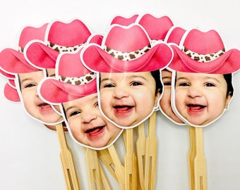 Custom Face Cupcake Toppers, Personalized Face Cupcake Toppers, cowgirl party, 1st rodeo, face on a stick