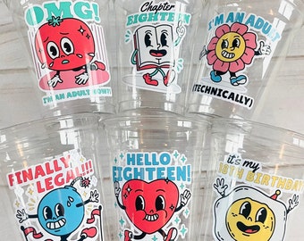 Retro 18th Birthday Party Cups, Disposable Party Favors