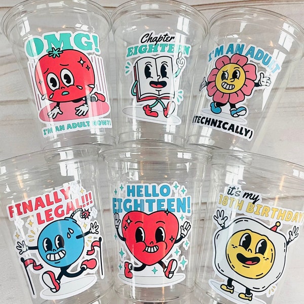 18th Birthday Party cups, 18th Birthday Party, Retro 18th Birthday, Retro 18th Birthday Cups, 18th Birthday, Finally an Adult