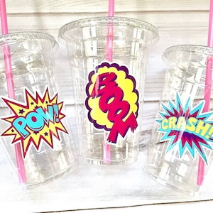 Girl Superhero Party Cups - Pink Girl Superhero Cups Superhero Party Decorations Happy Birthday Girl Superhero Birthday Decorations