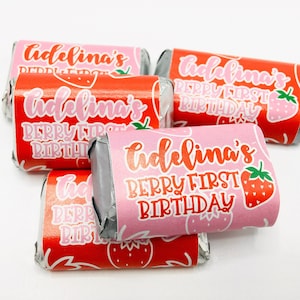Custom Strawberry Birthday, Strawberry Party favors,  Personalized berry first birthday girl, strawberry party decorations