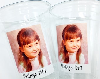 Personalized 50th Birthday Party Cups, Custom Face Photo