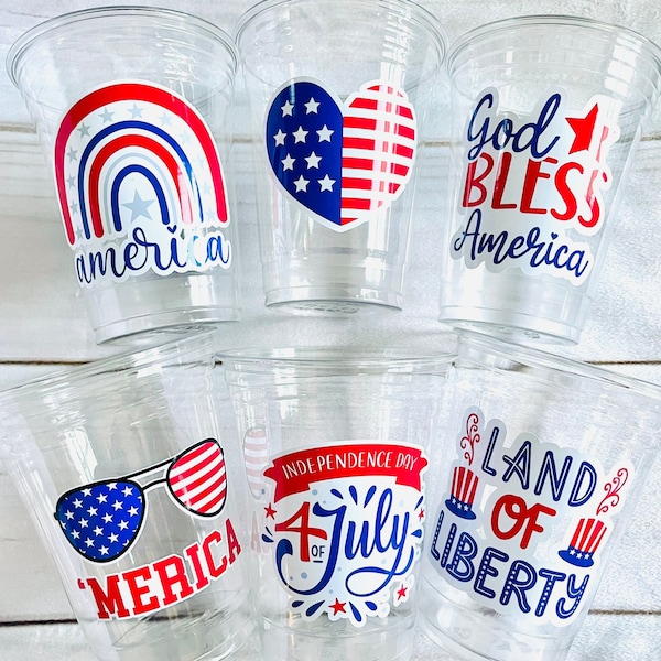 4th of July Party Cups - USA Cups Independence Day Party, 4th of July Party Decorations God Bless America Cups