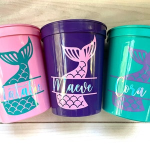 Mermaid Birthday Party Cups - mermaid party decorations, personalized cups, mermaid 1st birthday, mermaid baby shower, under the sea