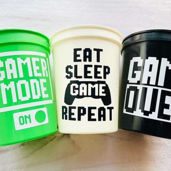 Gaming Party Cups Reusable 16oz Stadium Cups Level Up Favors Gaming Party Favor Cups Gaming Party Decorations, Gamer Cups