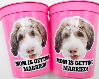 Personalized Dog Face Bachelorette Party Cups, Bridal Shower Favors