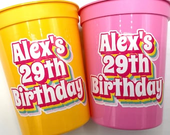 Personalized birthday party cups,  Custom 40th Birthday Party 30th Birthday Favors Vintage, 50th Party Decorations 1983