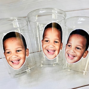Personalized Photo Birthday Cups, Custom cups with face, Face Photo Cups, First Birthday, 30th Birthday Cups, Custom Face Party Decor