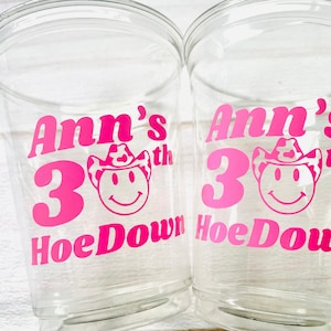 Personalized 30th Birthday, Personalized Birthday Cups, 30th Birthday Party cups, Cowgirl 30th Birthday, Pink 30th Birthday,  30th for her