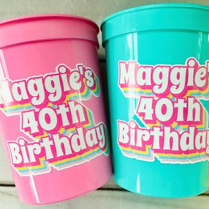 Personalized birthday party cups, Custom 40th Birthday Party 30th Birthday Favors Vintage, 50th Party Decorations 1985