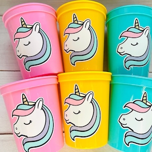 Unicorn Birthday Party Cups - Unicorn party favors, Unicorn birthday decorations, Baby shower, Unicorn party decorations, Rainbow unicorn