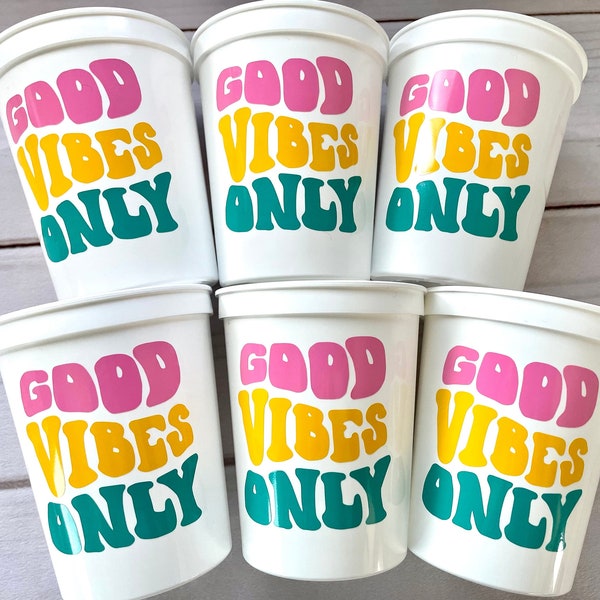 70s Party Cups - good vibes party cups, 70s birthday party decorations, birthday decorations, 70s party favors, 70s party decorations