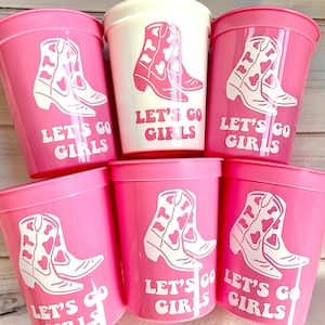 Cowgirl Boots Party cups, Cowgirl Lets go girls,  Retro Cowgirl Party, Nashville Bachelorette Party, Cowgirl Hat Birthday Rodeo Party Cups