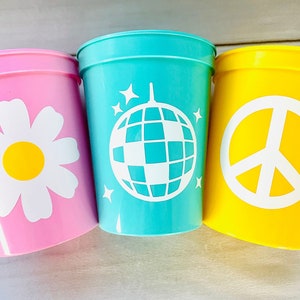 70s Party Cups, Groovy Hippie Birthday Decorations, Reusable 16oz Favors